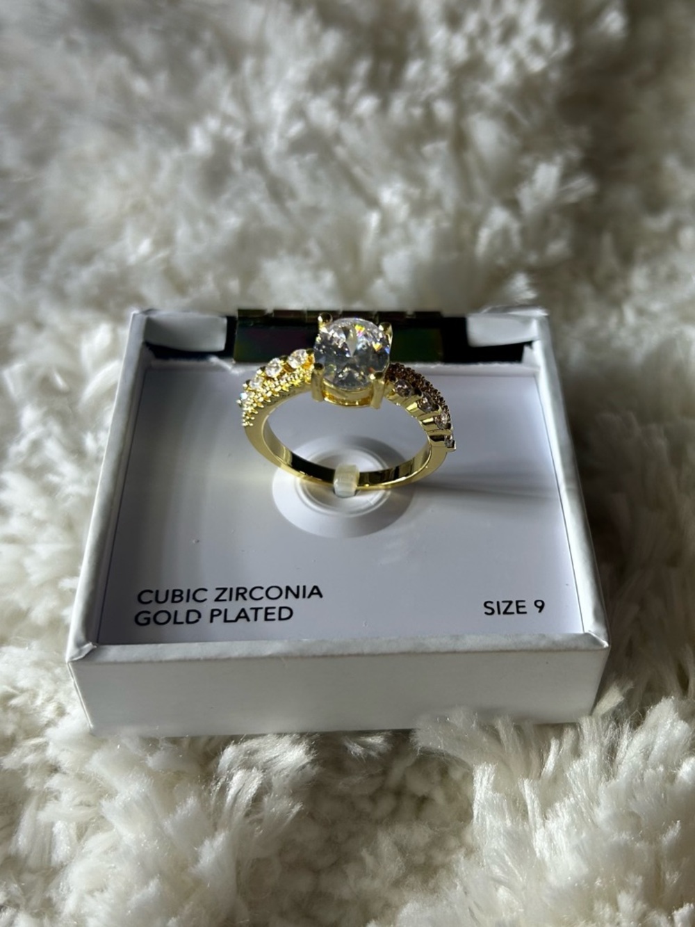 Gold-Plated Cubic Zirconia Halo Ring - Size 9 - Picture 2 of 5